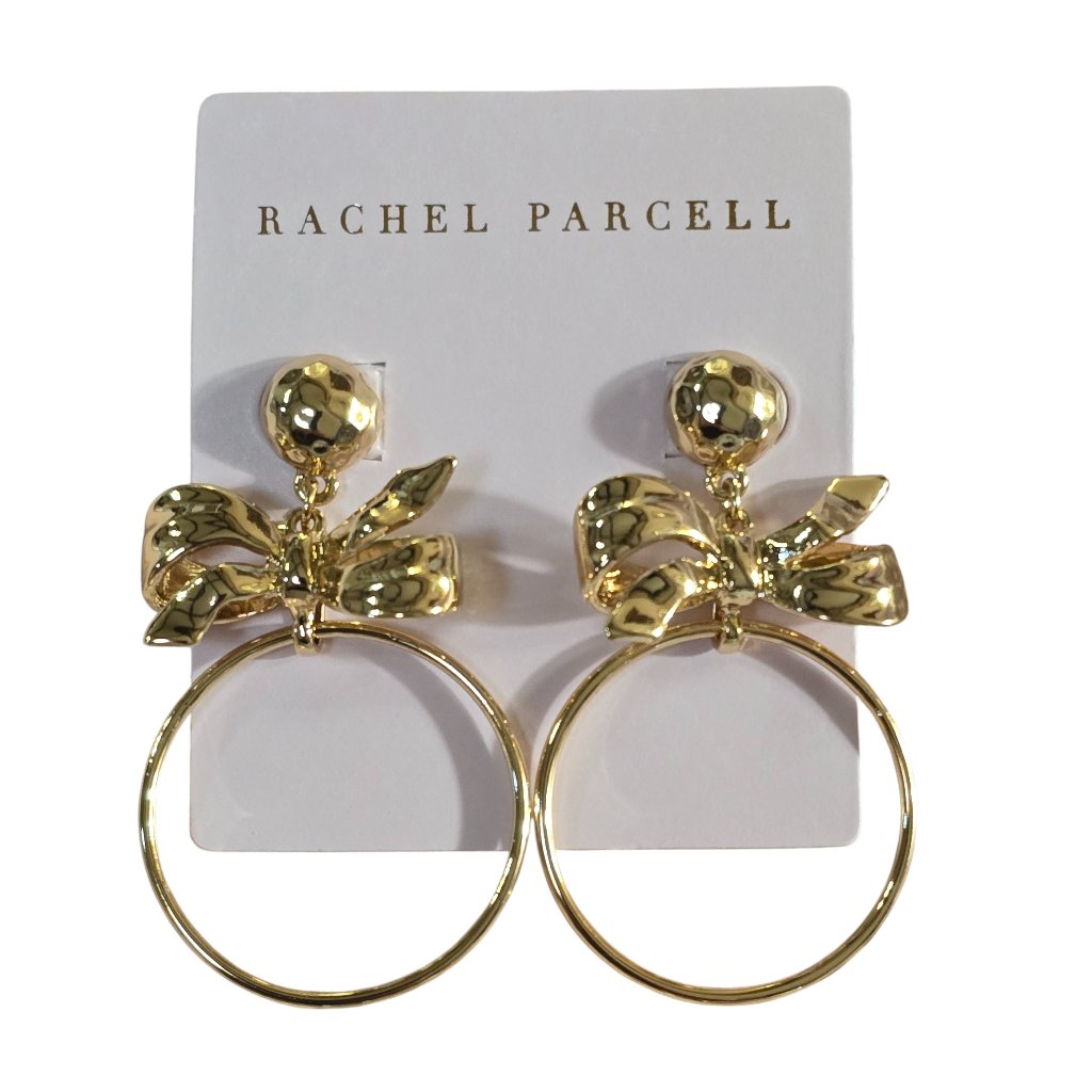 Women's Rachel Parcell Bow Statement Hoop Drop Earrings Gold Plated Nwt